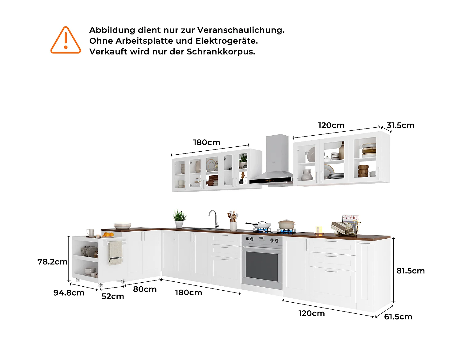 Cuisine Complète d’angle Sans plan de travail, 13 éléments ,300x133, Blanc