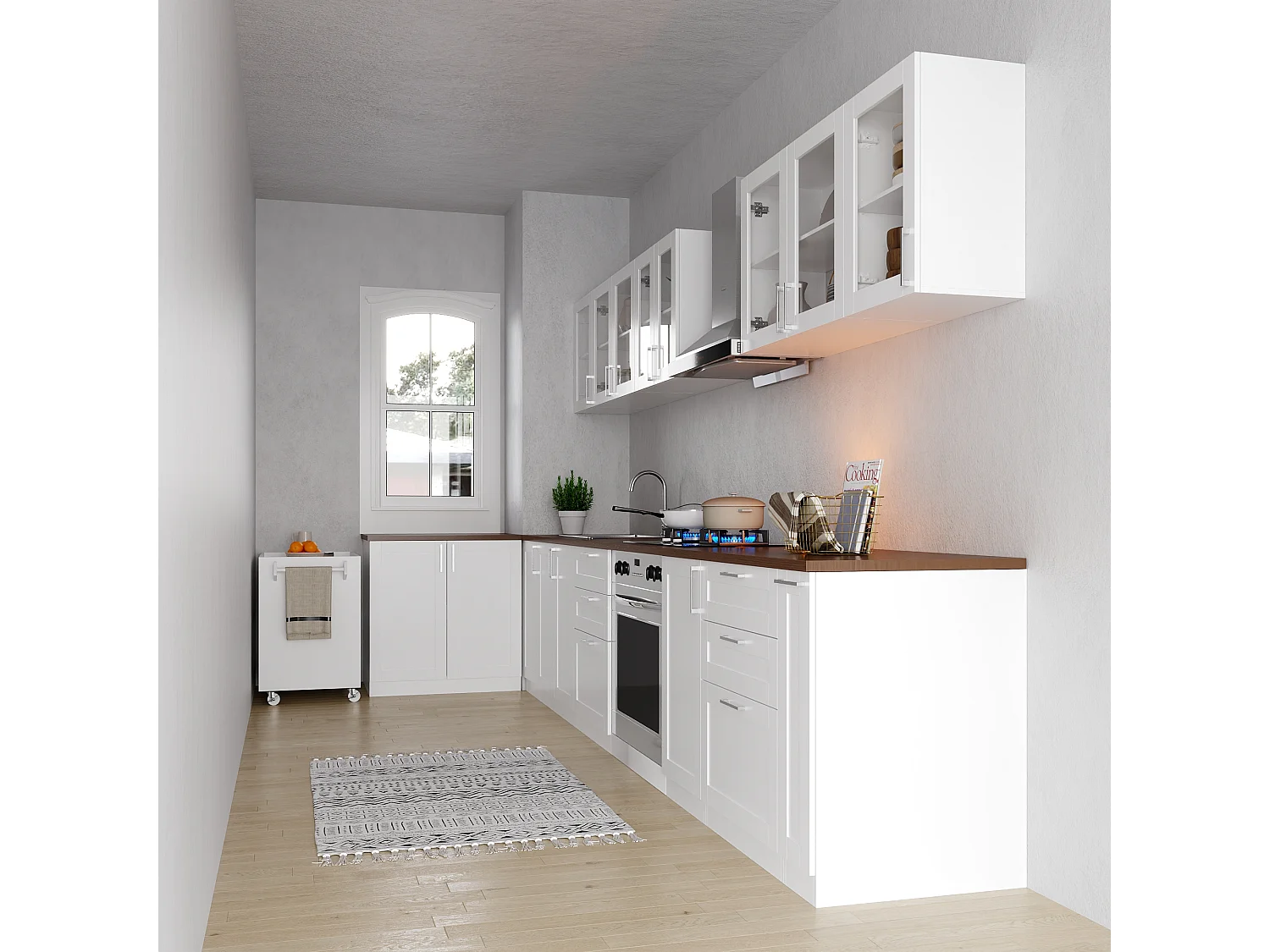 Cuisine Complète d’angle Sans plan de travail, 13 éléments ,300x133, Blanc