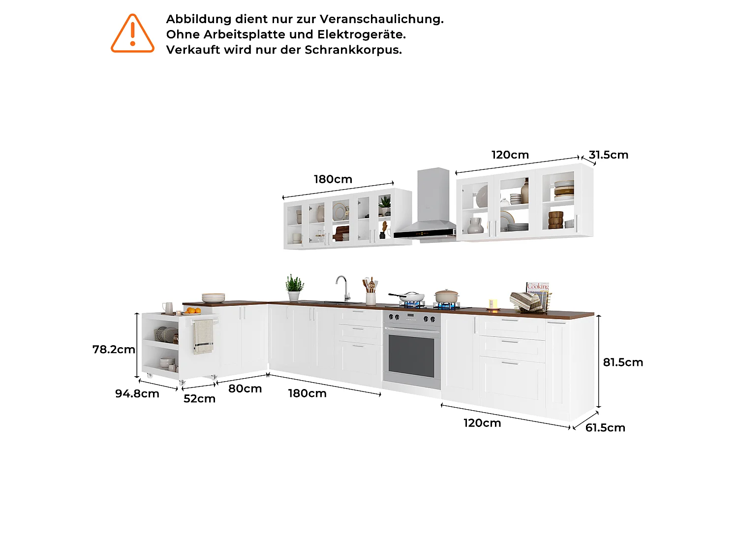Cuisine Complète d’angle Sans plan de travail, 13 éléments ,300x133, Blanc