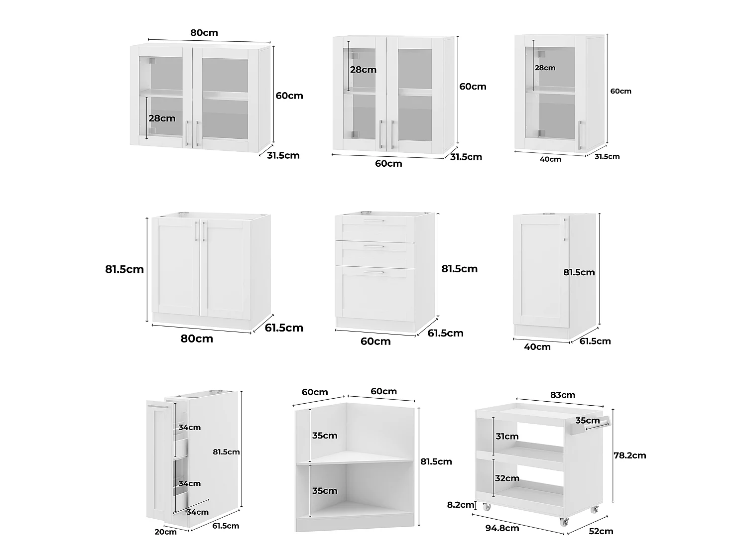 Cuisine Complète d’angle Sans plan de travail, 13 éléments ,300x133, Blanc