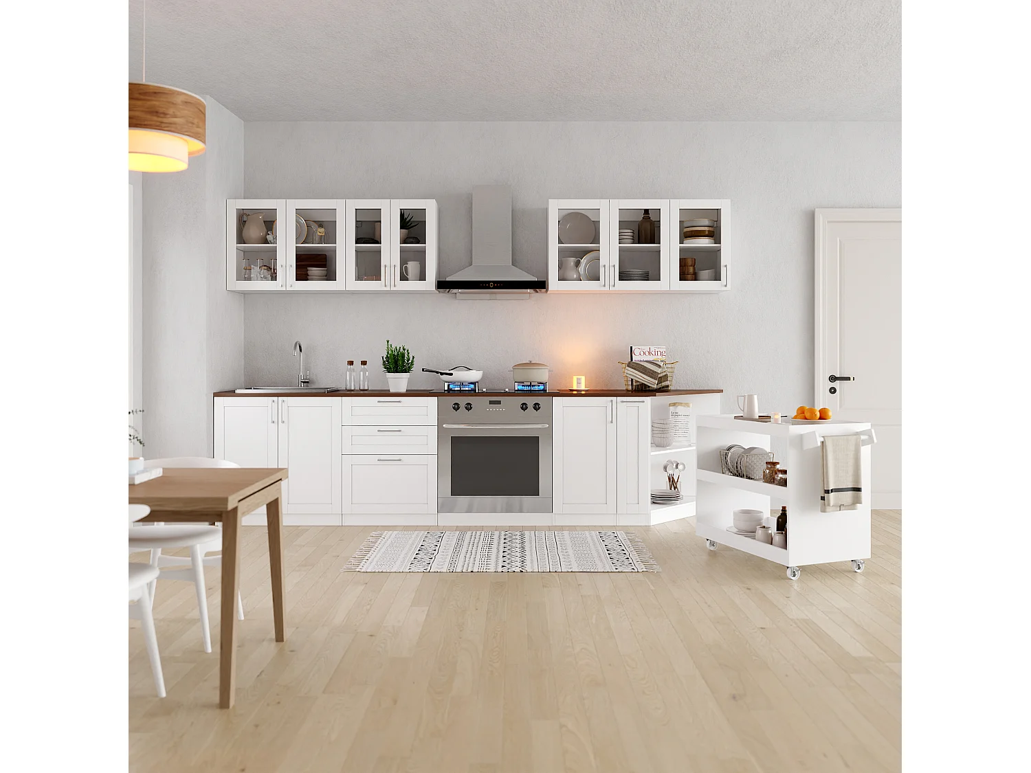 Cuisine Complète en Linéaire Sans plan de travail, 10 éléments ,280x61.5x81.5, Blanc