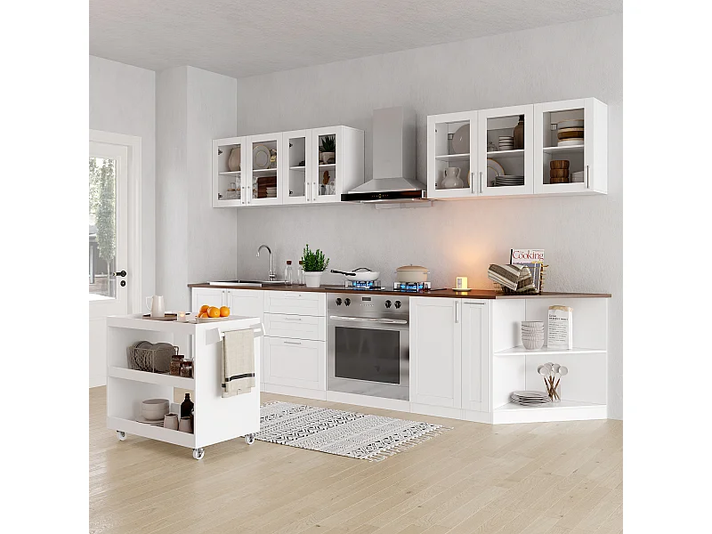 Cuisine Complète en Linéaire Sans plan de travail, 10 éléments ,280x61.5x81.5, Blanc