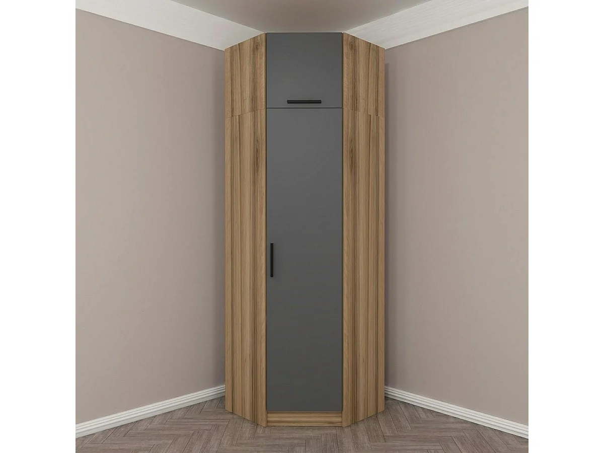 Armoire penderie d'angle 2 portes effet bois & gris BYRON