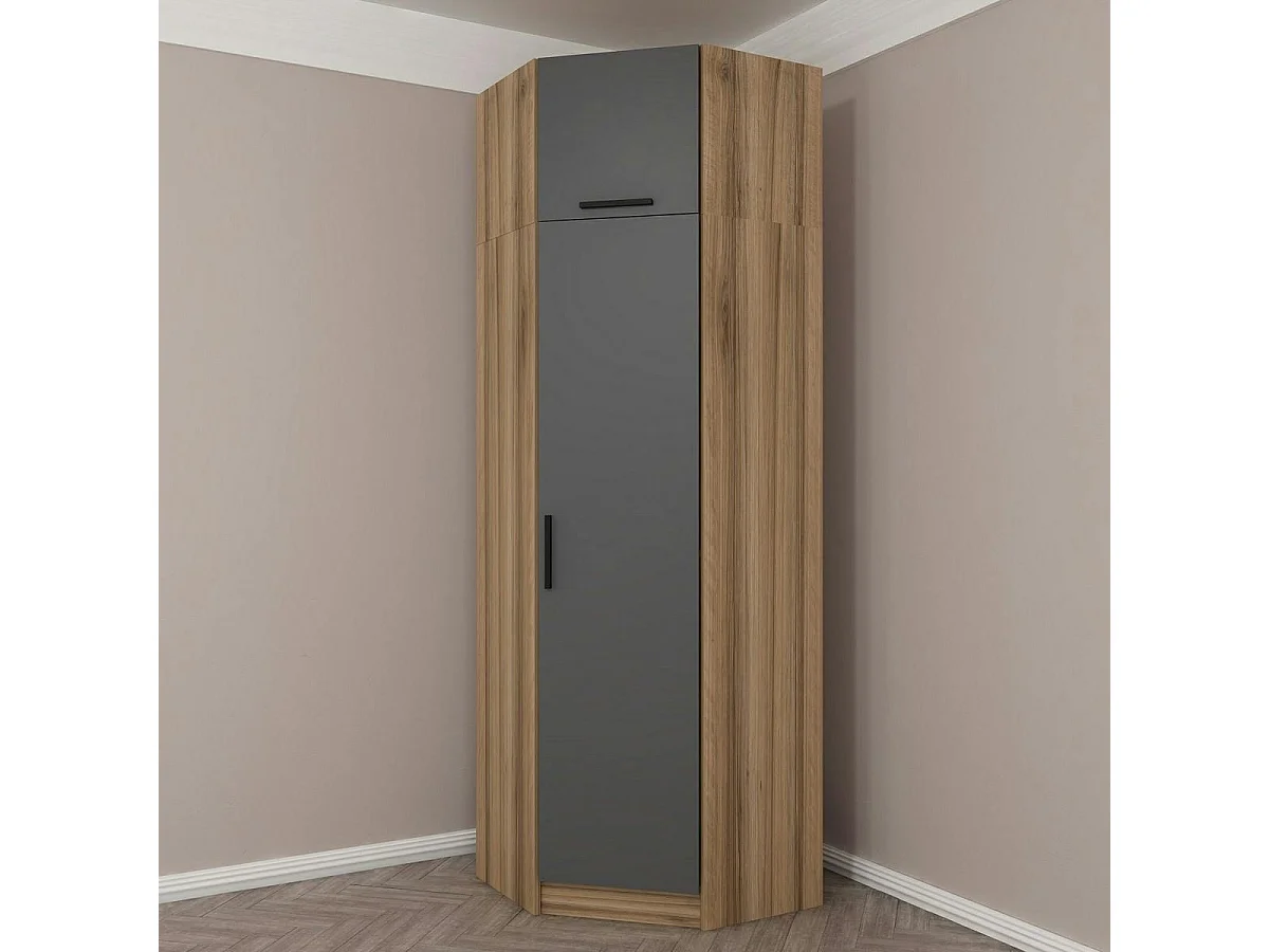 Armoire penderie d'angle 2 portes effet bois & gris BYRON