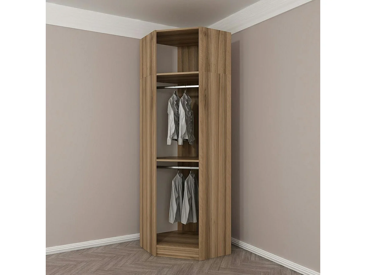 Armoire penderie d'angle 2 portes effet bois & gris BYRON