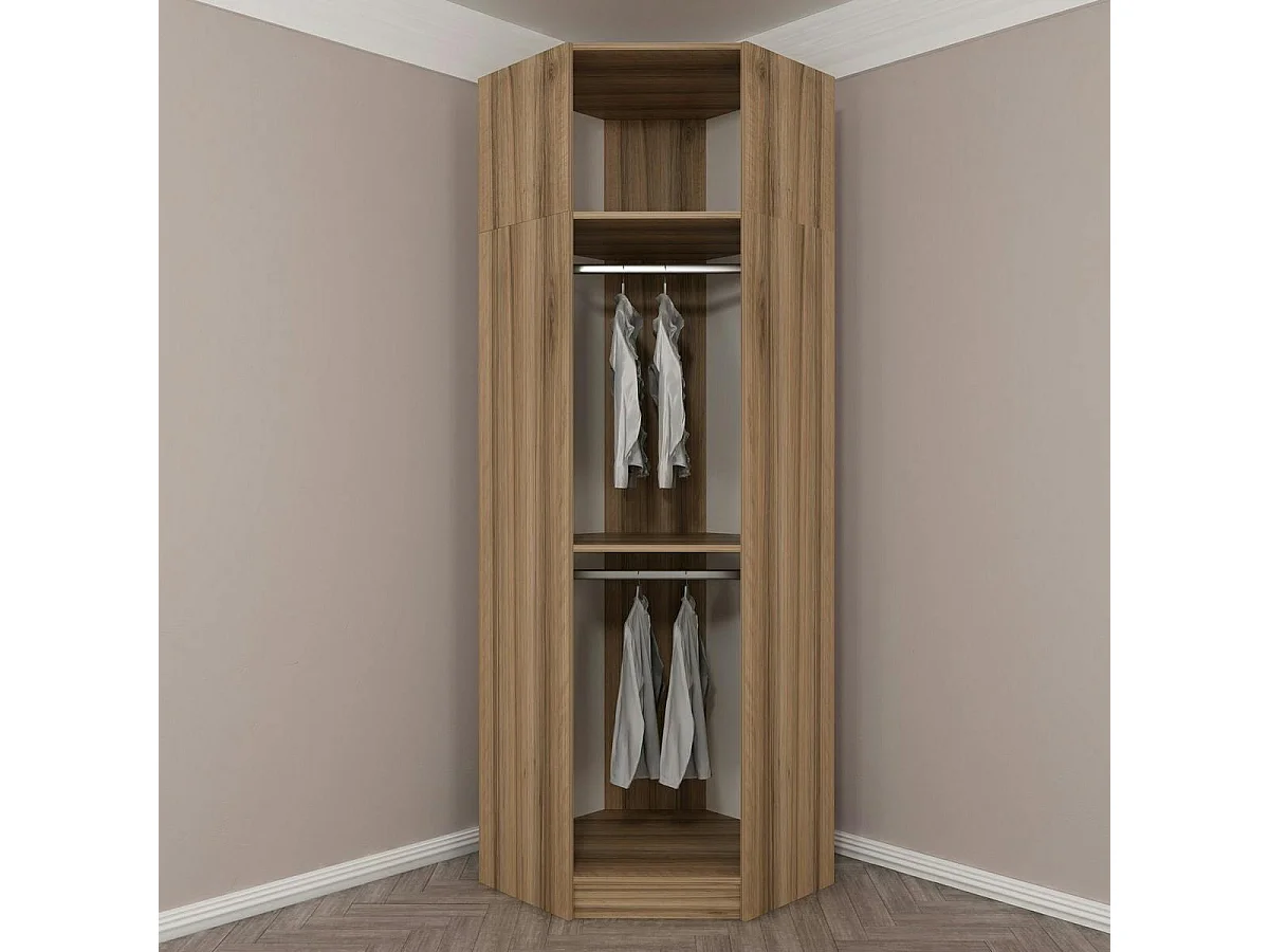 Armoire penderie d'angle 2 portes effet bois & gris BYRON