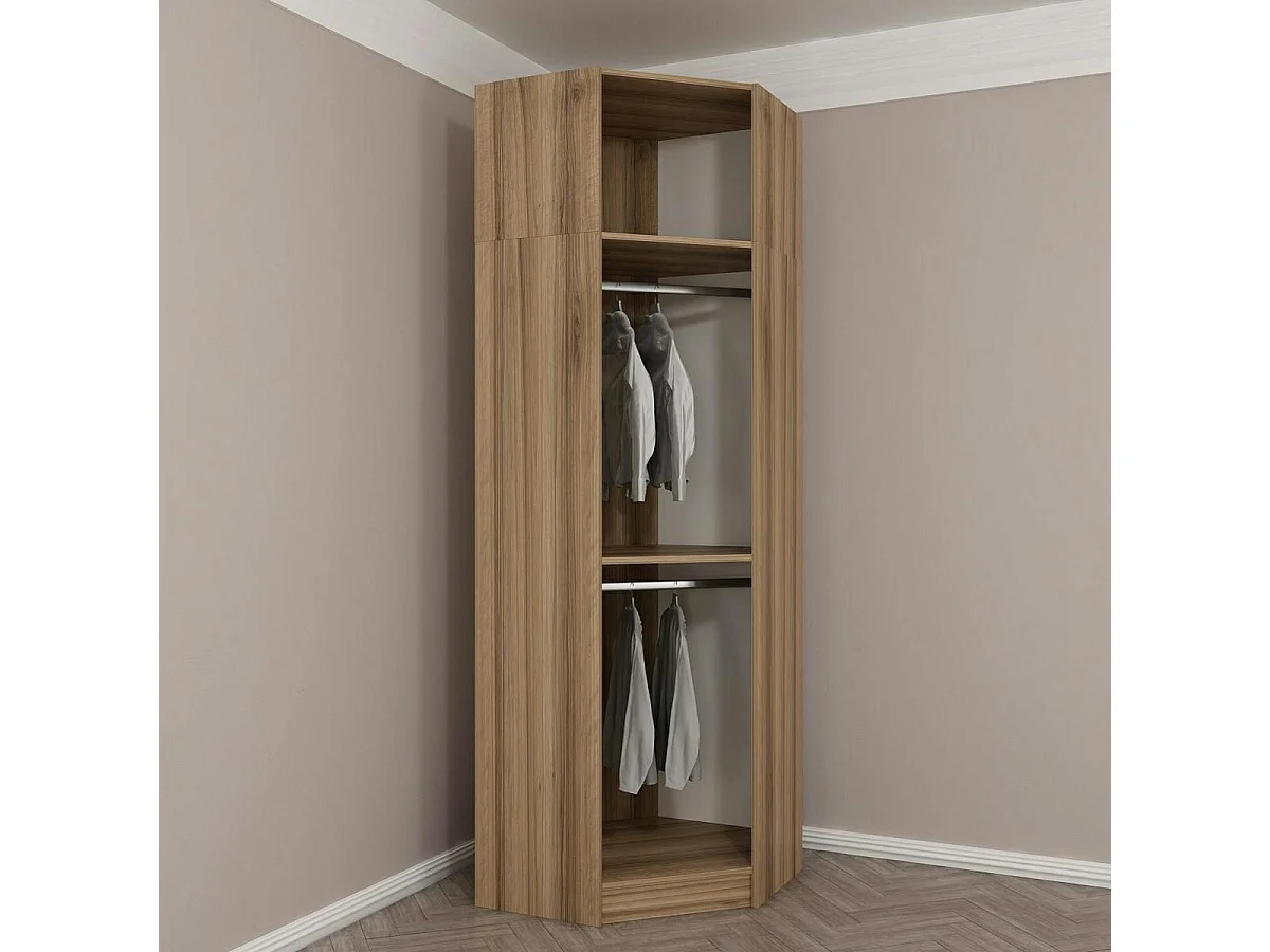 Armoire penderie d'angle 2 portes effet bois & gris BYRON