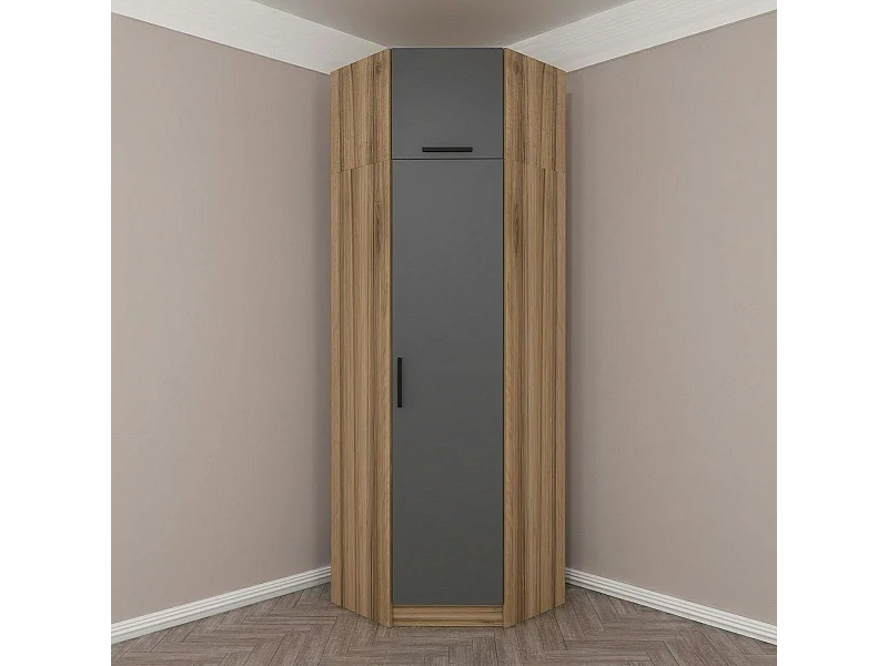 Armoire penderie d'angle 2 portes effet bois & gris BYRON