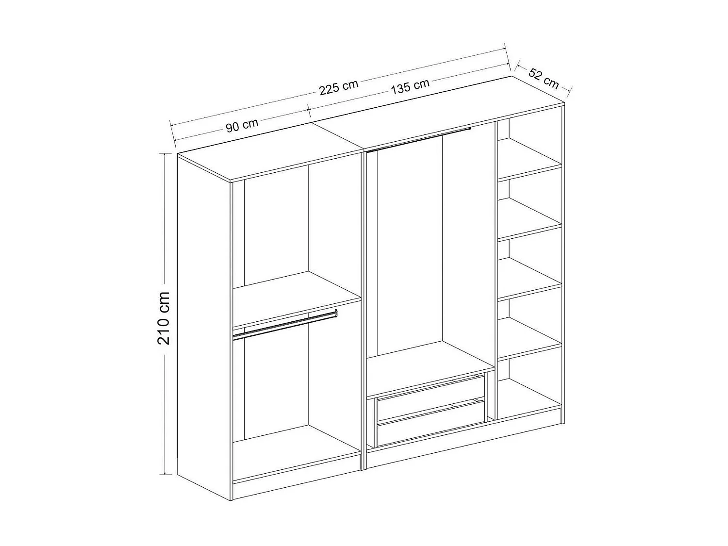 Armoire penderie 5 portes verre et cadre effet noyer BYRON