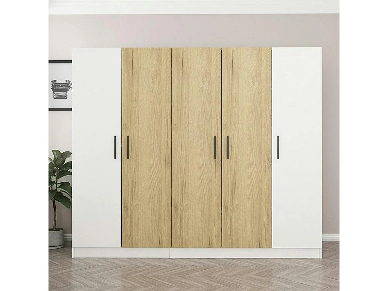 Armoire penderie blanche, 3 portes effet bois 3 portants BYRON