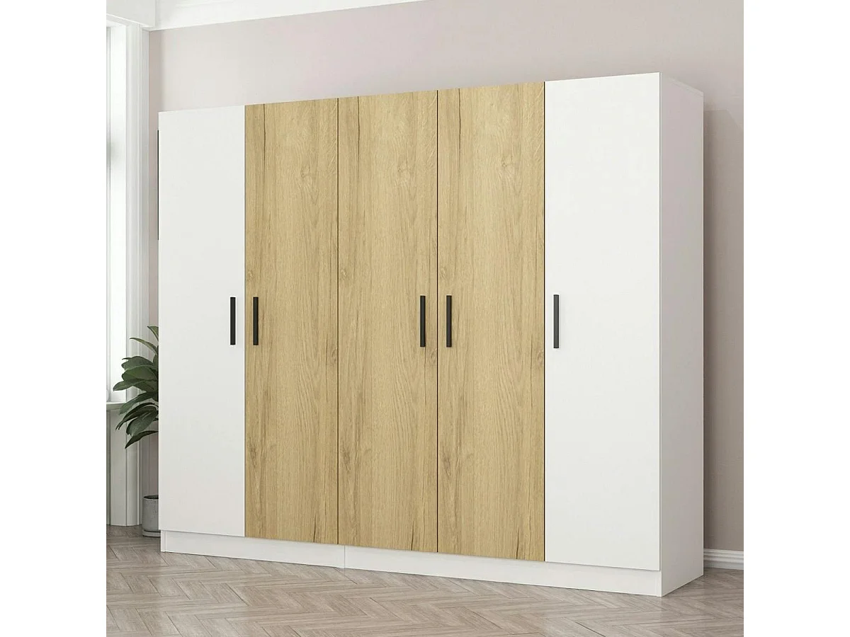 Armoire penderie blanche, 3 portes effet bois 3 portants BYRON