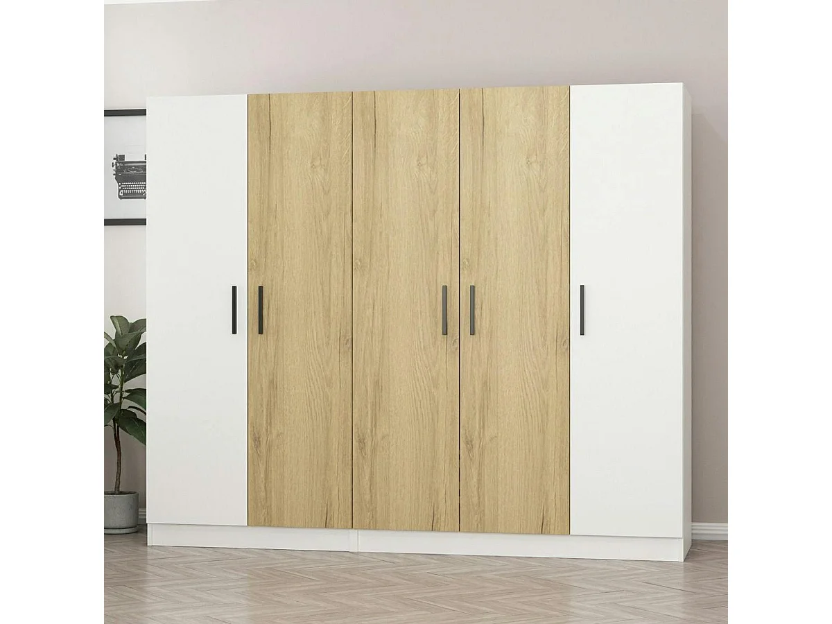 Armoire penderie blanche, 3 portes effet bois 3 portants BYRON