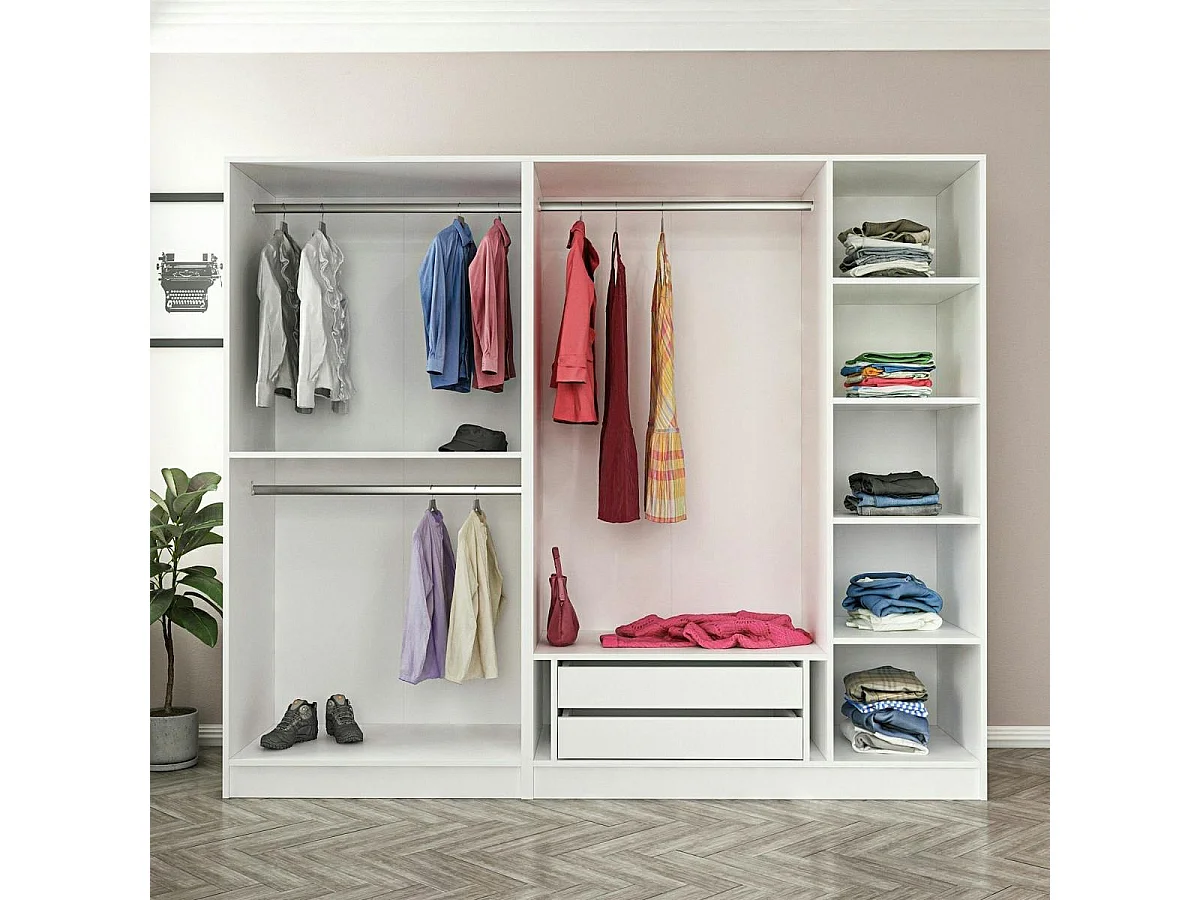 Armoire penderie blanche rainurée, 2 portes verre 225 cm BYRON