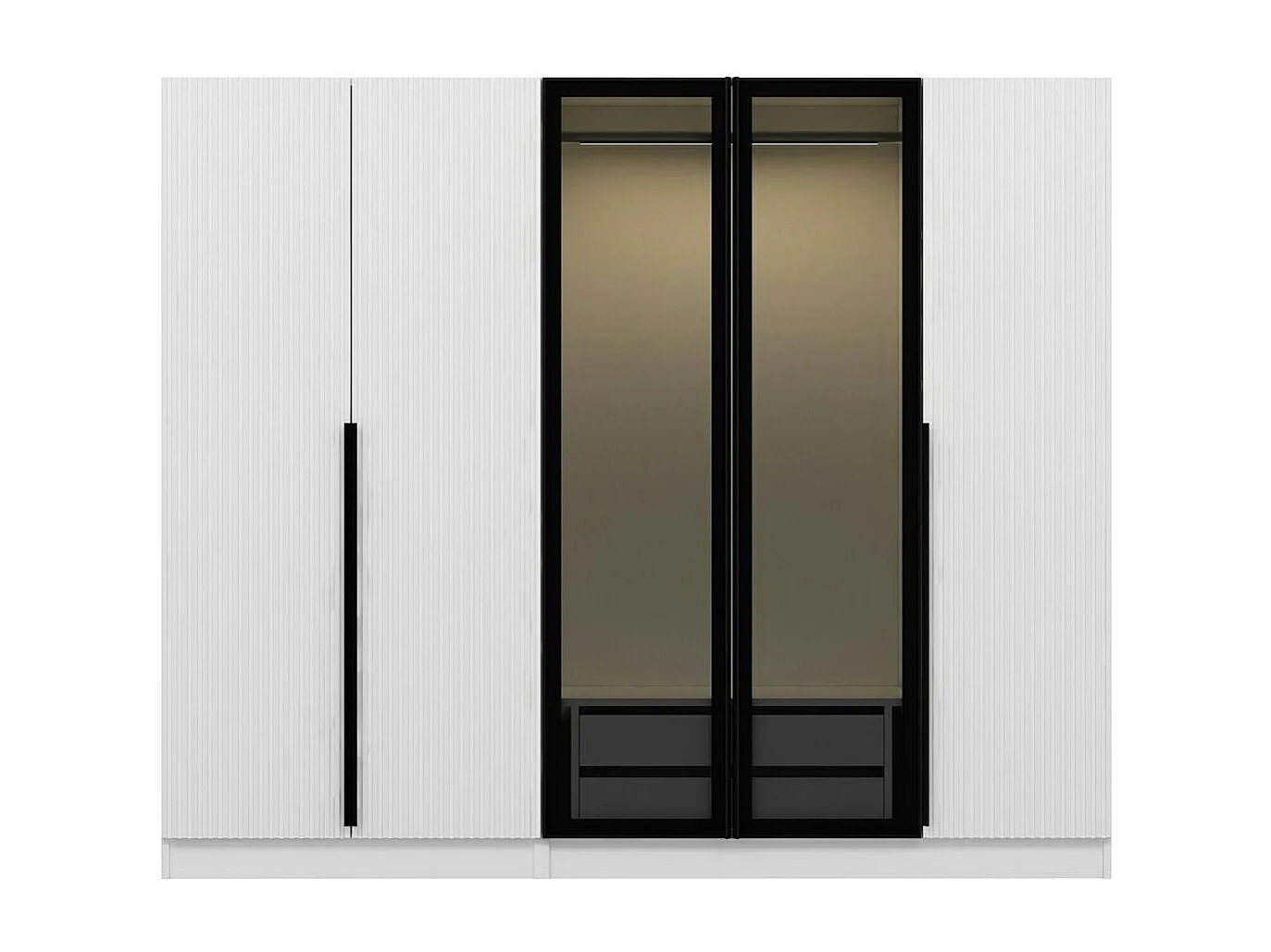 Armoire penderie blanche rainurée, 2 portes verre 225 cm BYRON