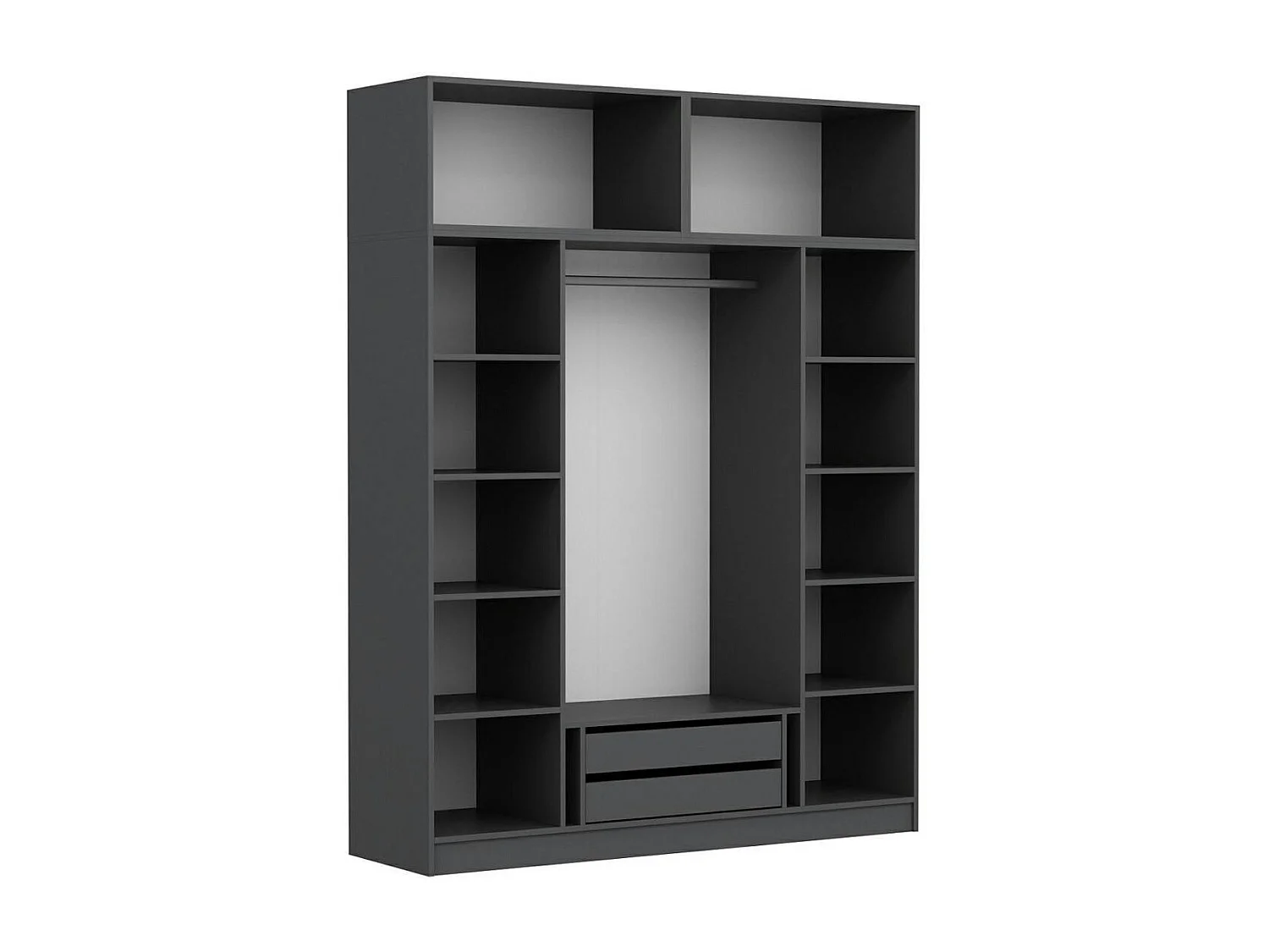 Armoire penderie grise 6 portes, 1 portant 2 tiroirs BYRON