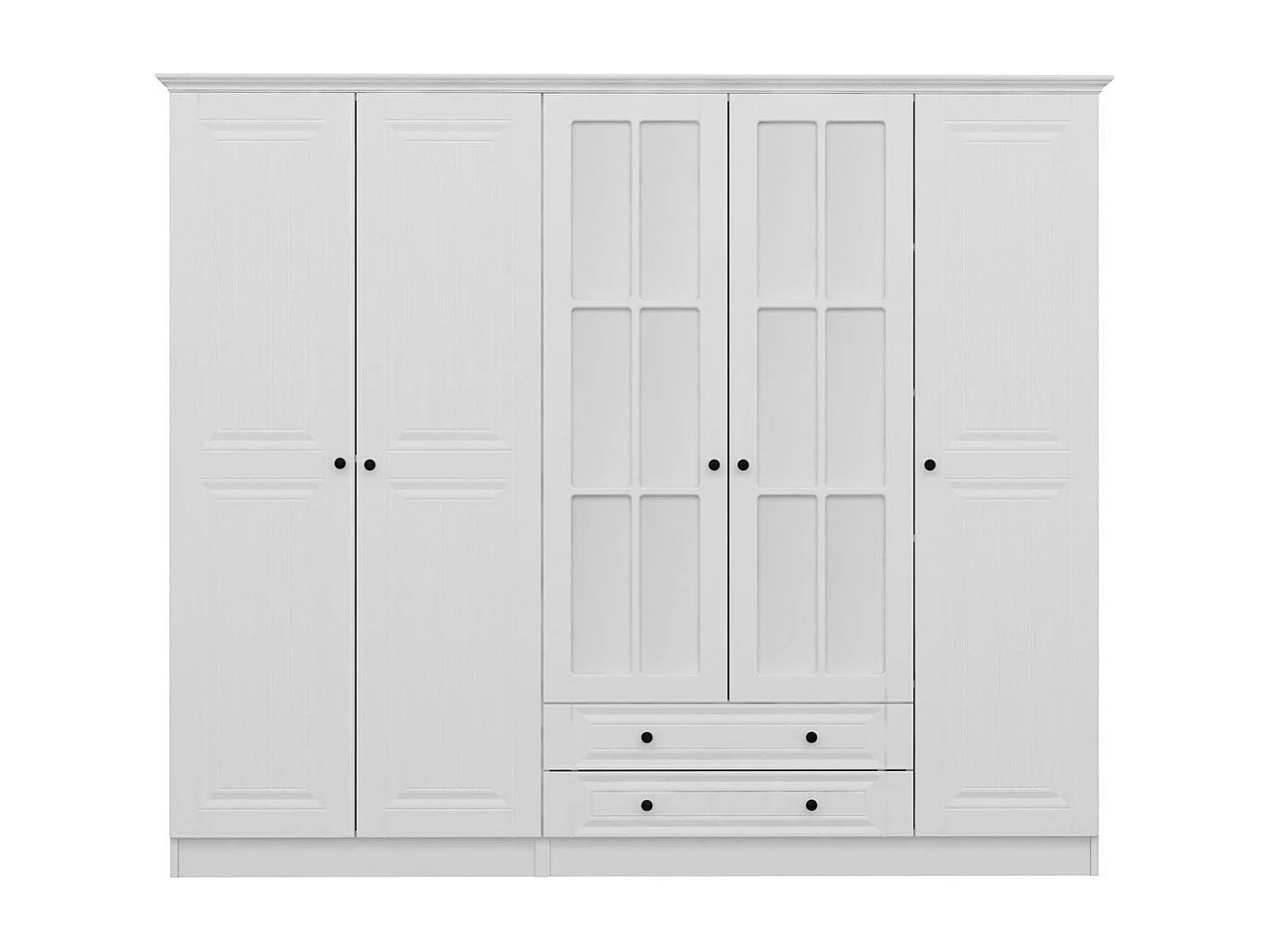 Armoire penderie blanche à moulures, 5 portes 2 miroirs BYRON