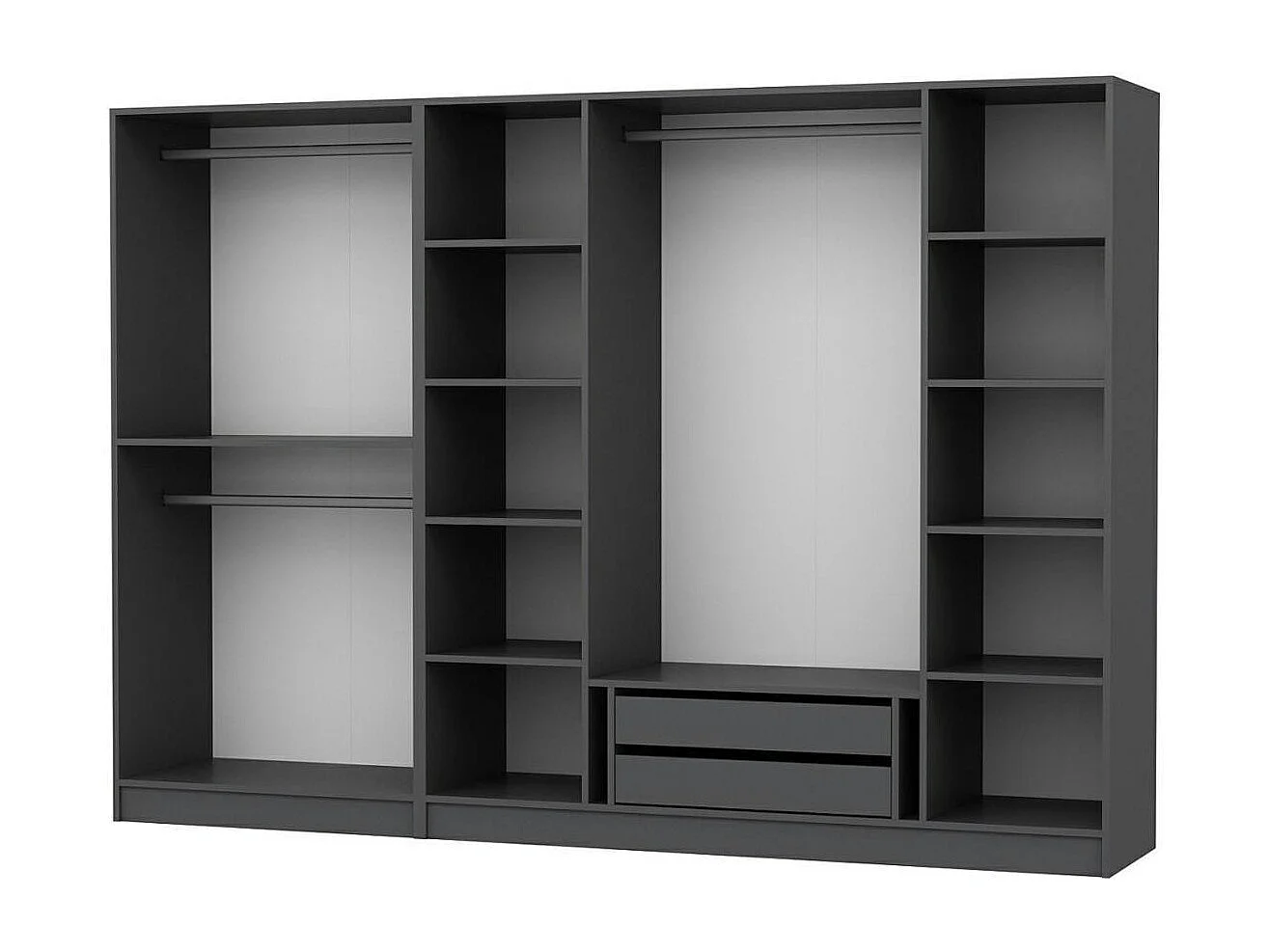 Armoire dressing ouvert anthracite, 3 portants BYRON