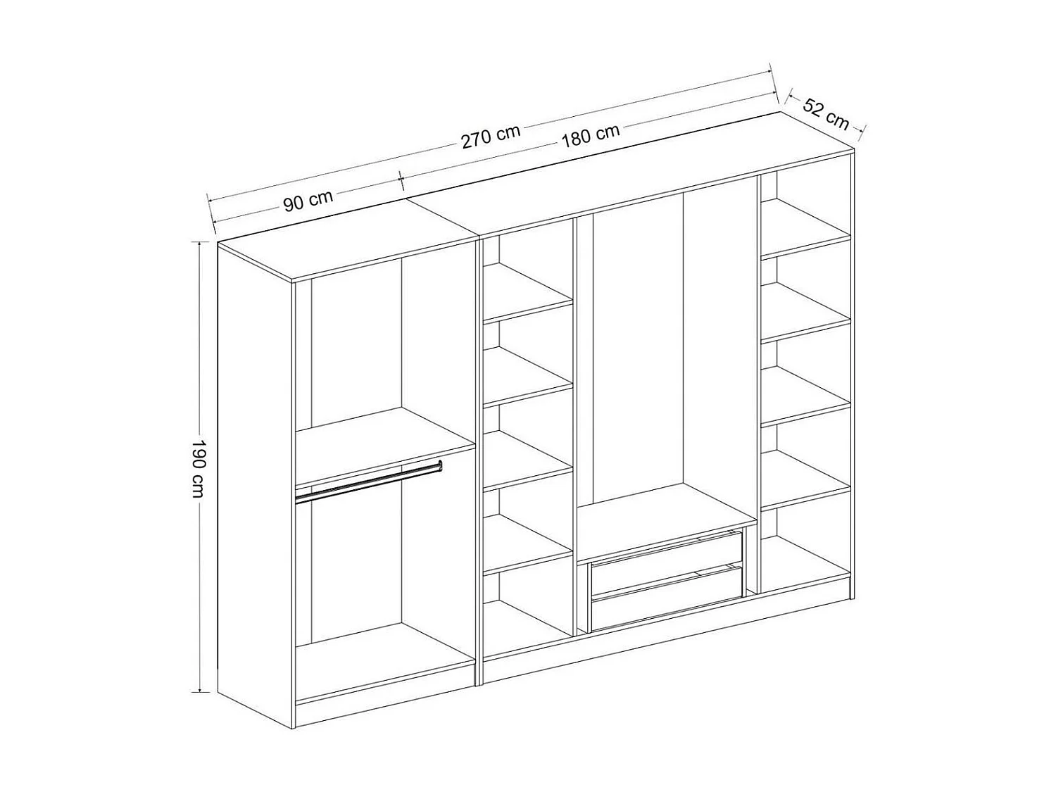 Armoire dressing ouvert anthracite, 3 portants BYRON