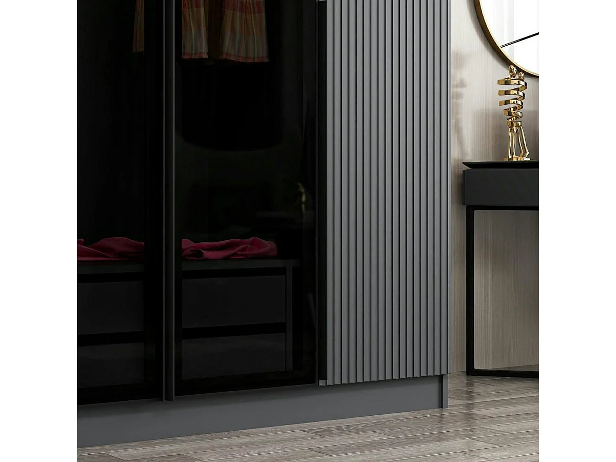 Armoire penderie grise 2 portes rainurées 2 vitrées BYRON