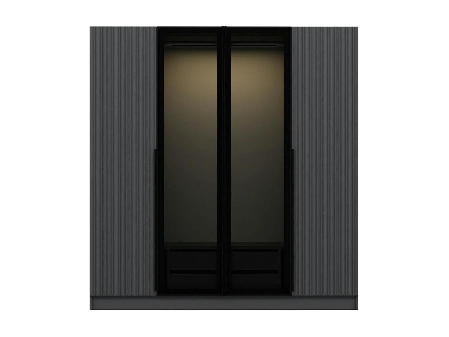 Armoire penderie grise 2 portes rainurées 2 vitrées BYRON