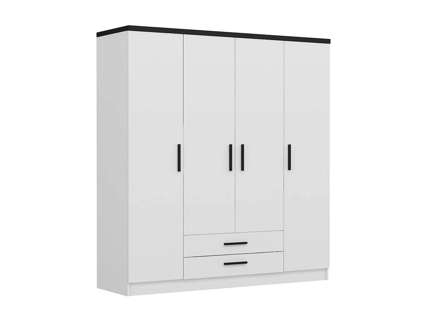 Armoire penderie blanche 4 portes poignées noires BYRON
