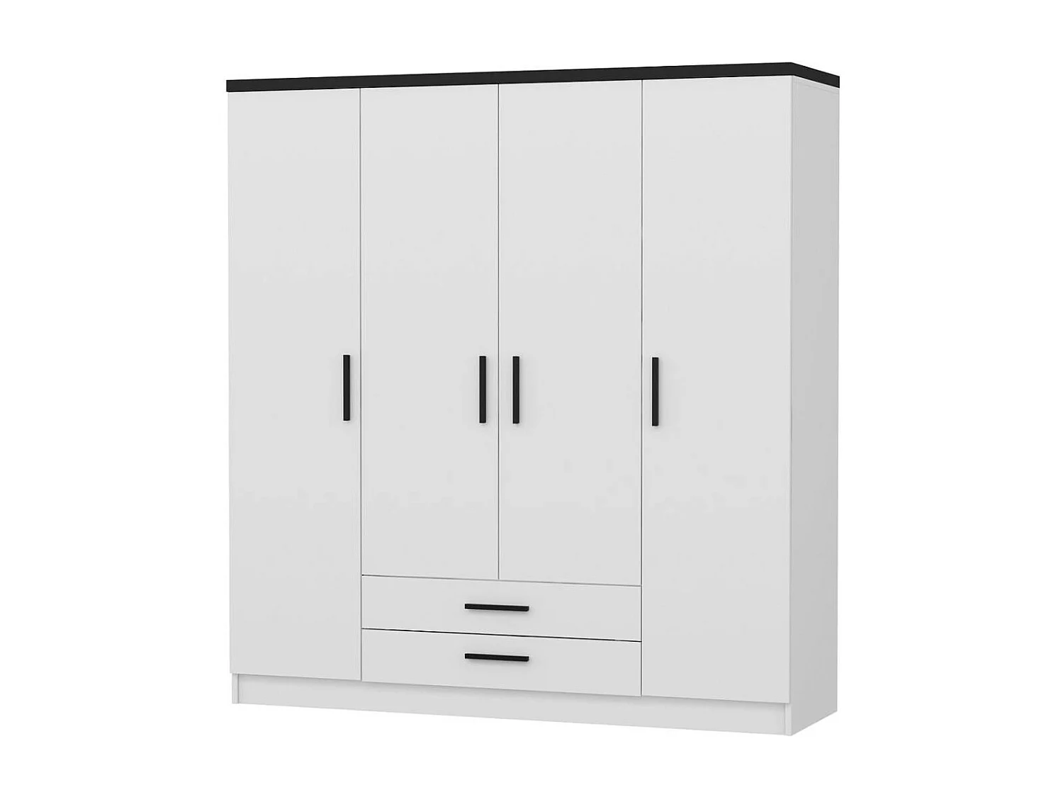 Armoire penderie blanche 4 portes poignées noires BYRON