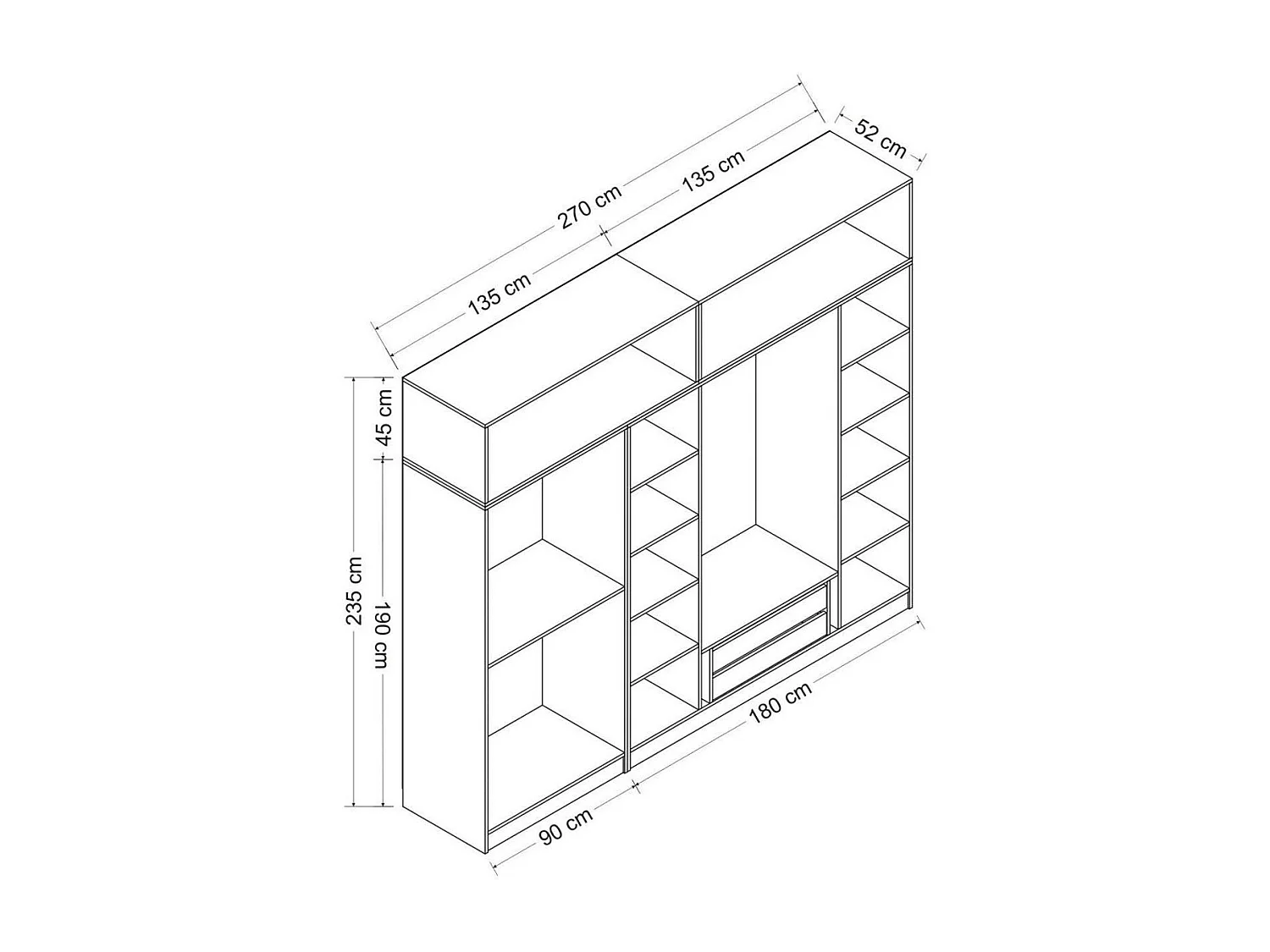 Armoire penderie blanche, 8 portes 3 portants BYRON