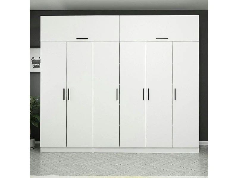 Armoire penderie blanche, 8 portes 3 portants BYRON