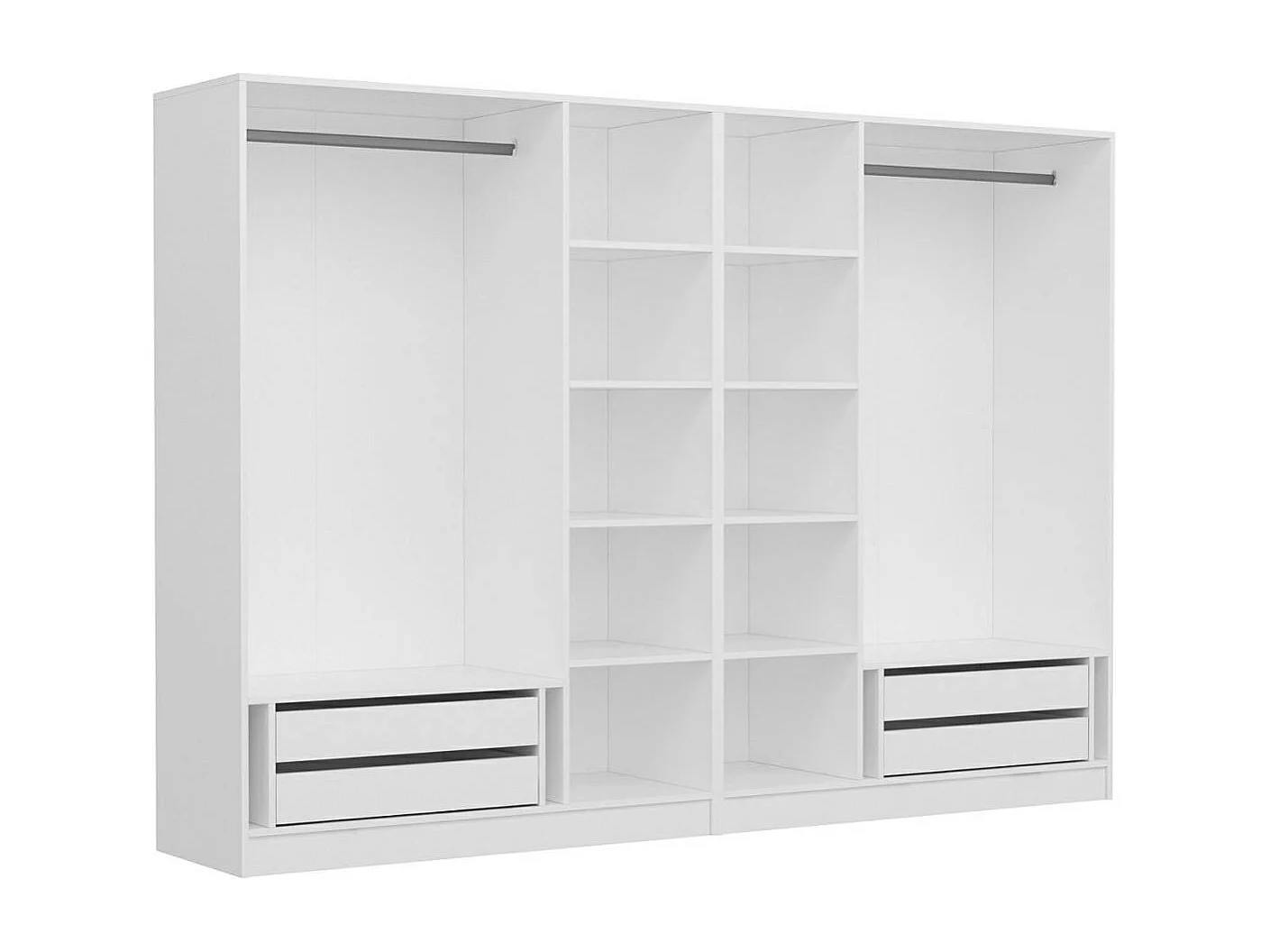Armoire penderie ouverte blanche 2 portants 4 tiroirs BYRON