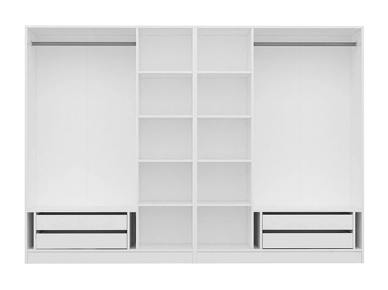 Armoire penderie ouverte blanche 2 portants 4 tiroirs BYRON