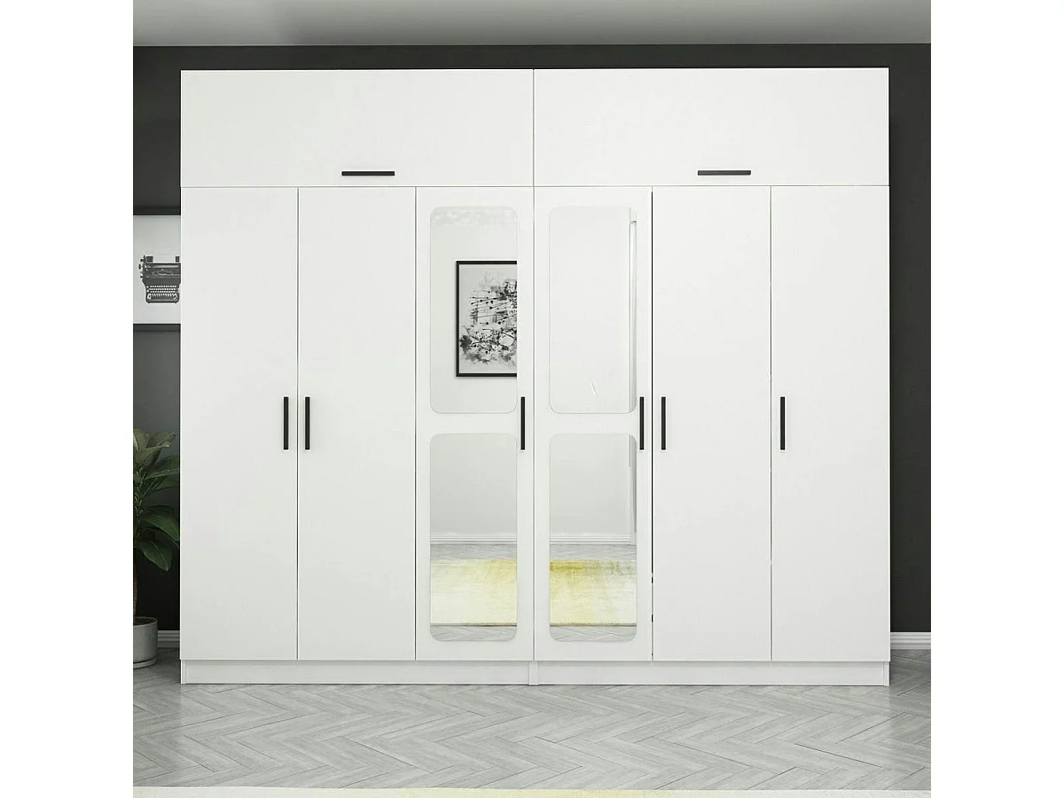 Armoire penderie blanche, 8 portes 4 miroirs BYRON