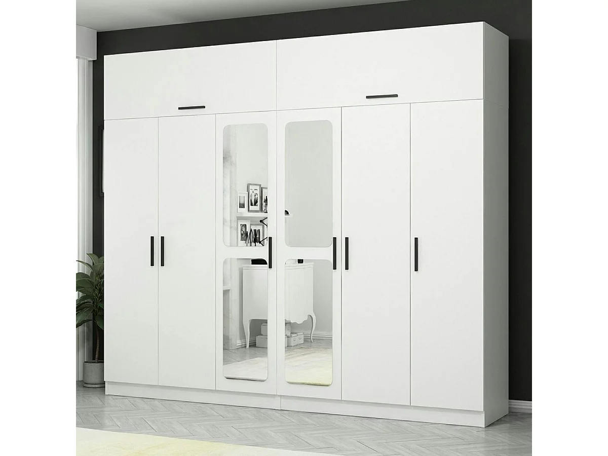 Armoire penderie blanche, 8 portes 4 miroirs BYRON