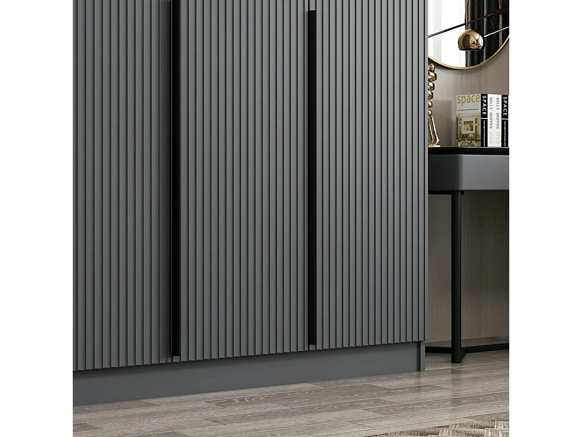 Armoire penderie grise 5 portes rainurées 3 portants BYRON