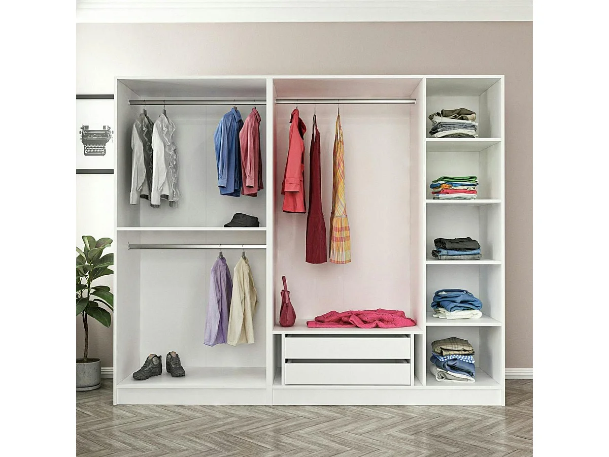 Armoire penderie blanche 5 portes verre 2 tiroirs BYRON