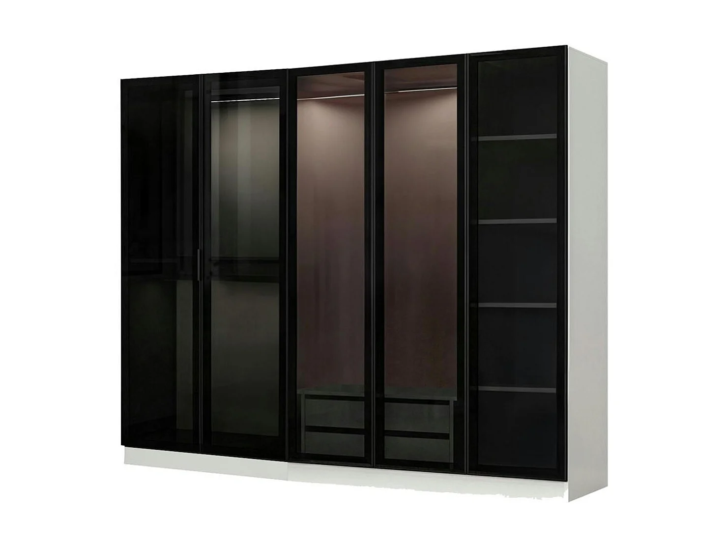 Armoire penderie blanche 5 portes verre 2 tiroirs BYRON