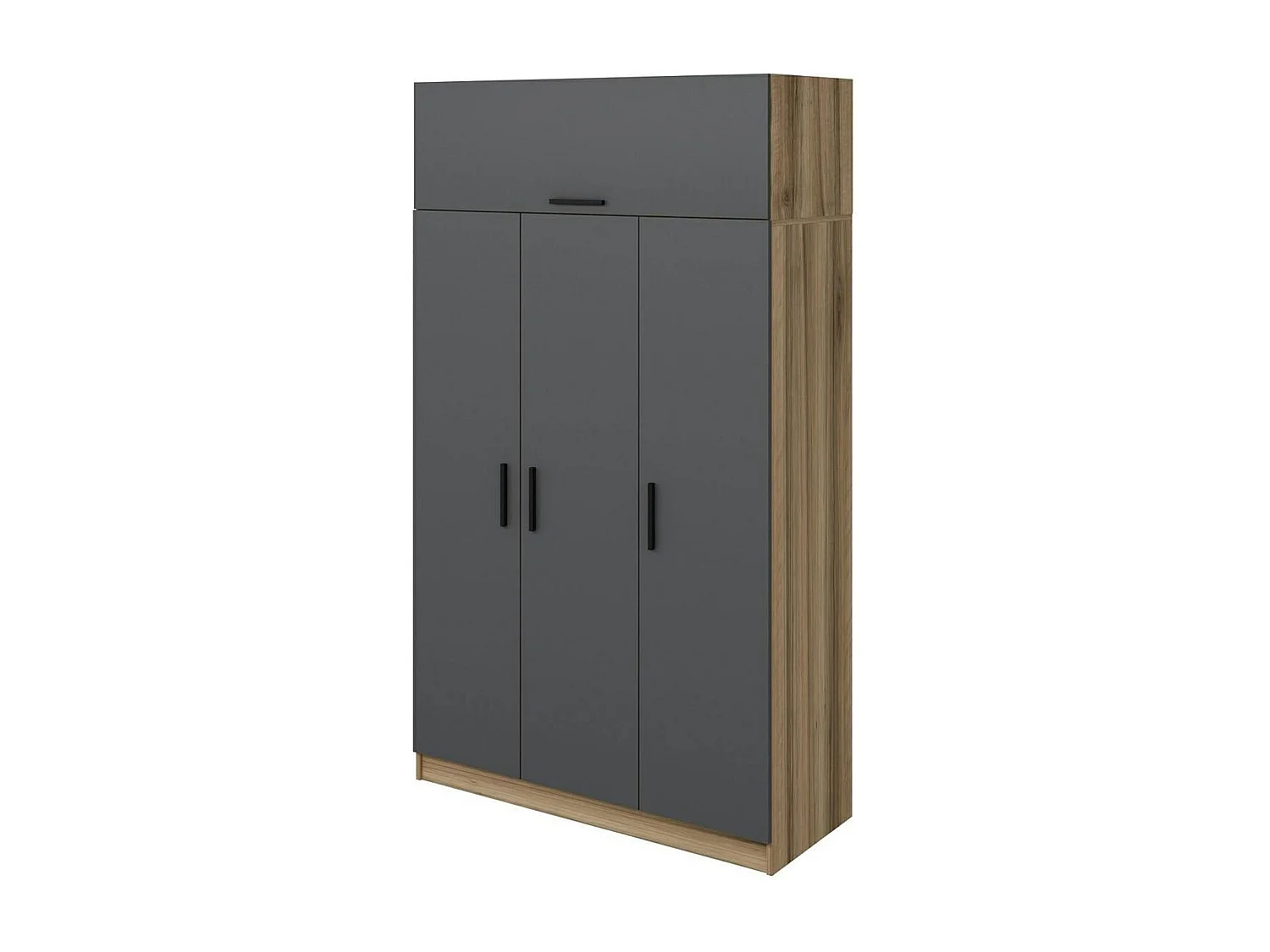Armoire penderie 4 portes gris & effet bois, 1 tringle BYRON