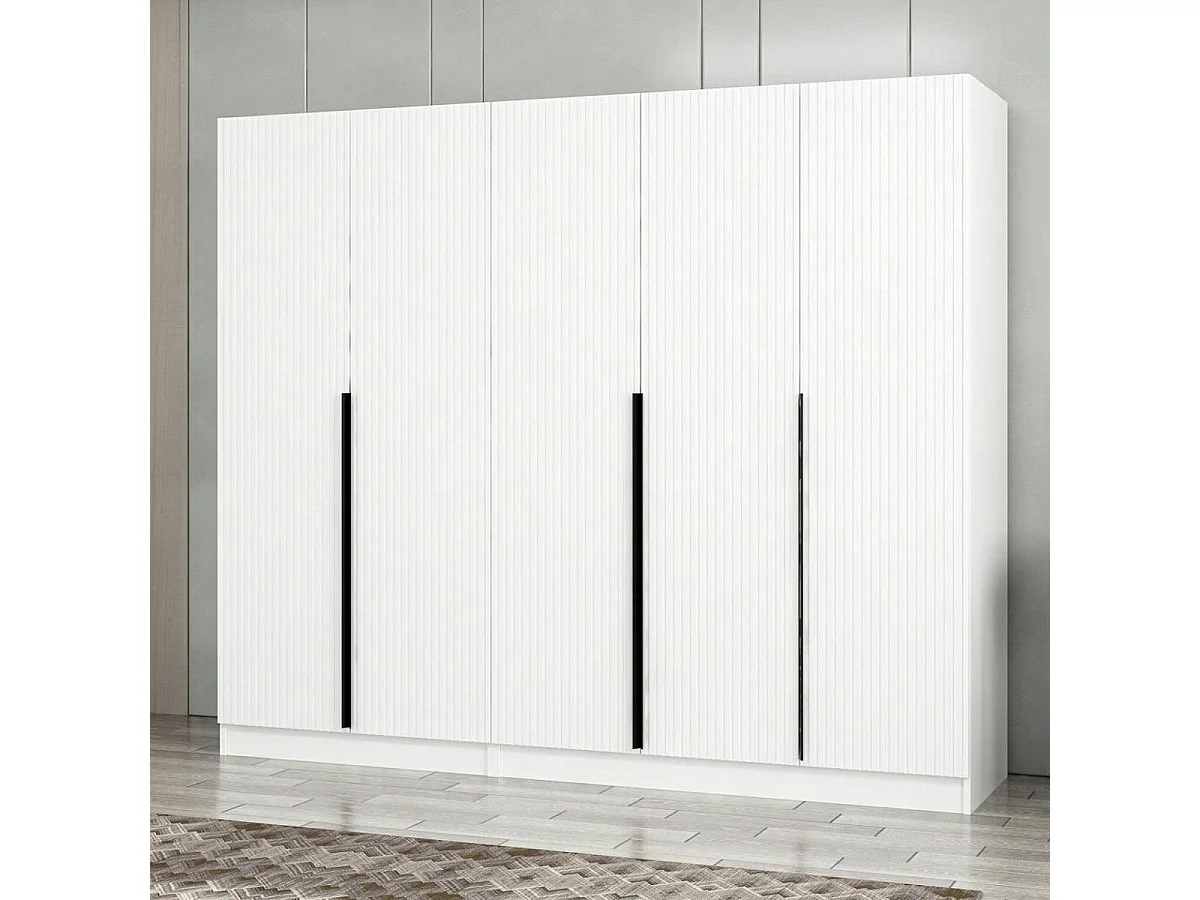 Armoire penderie blanche, 5 portes rainurées 3 portants BYRON