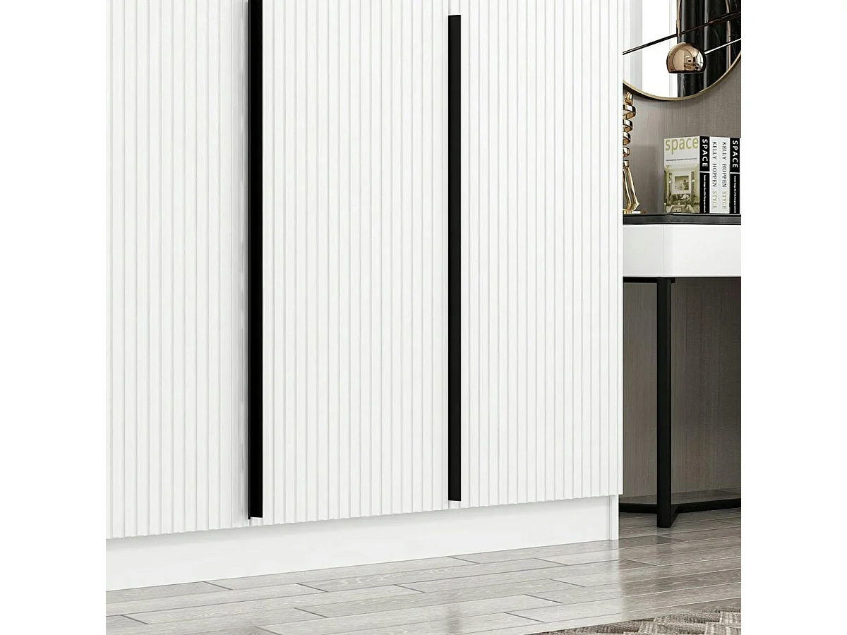 Armoire penderie blanche, 5 portes rainurées 3 portants BYRON