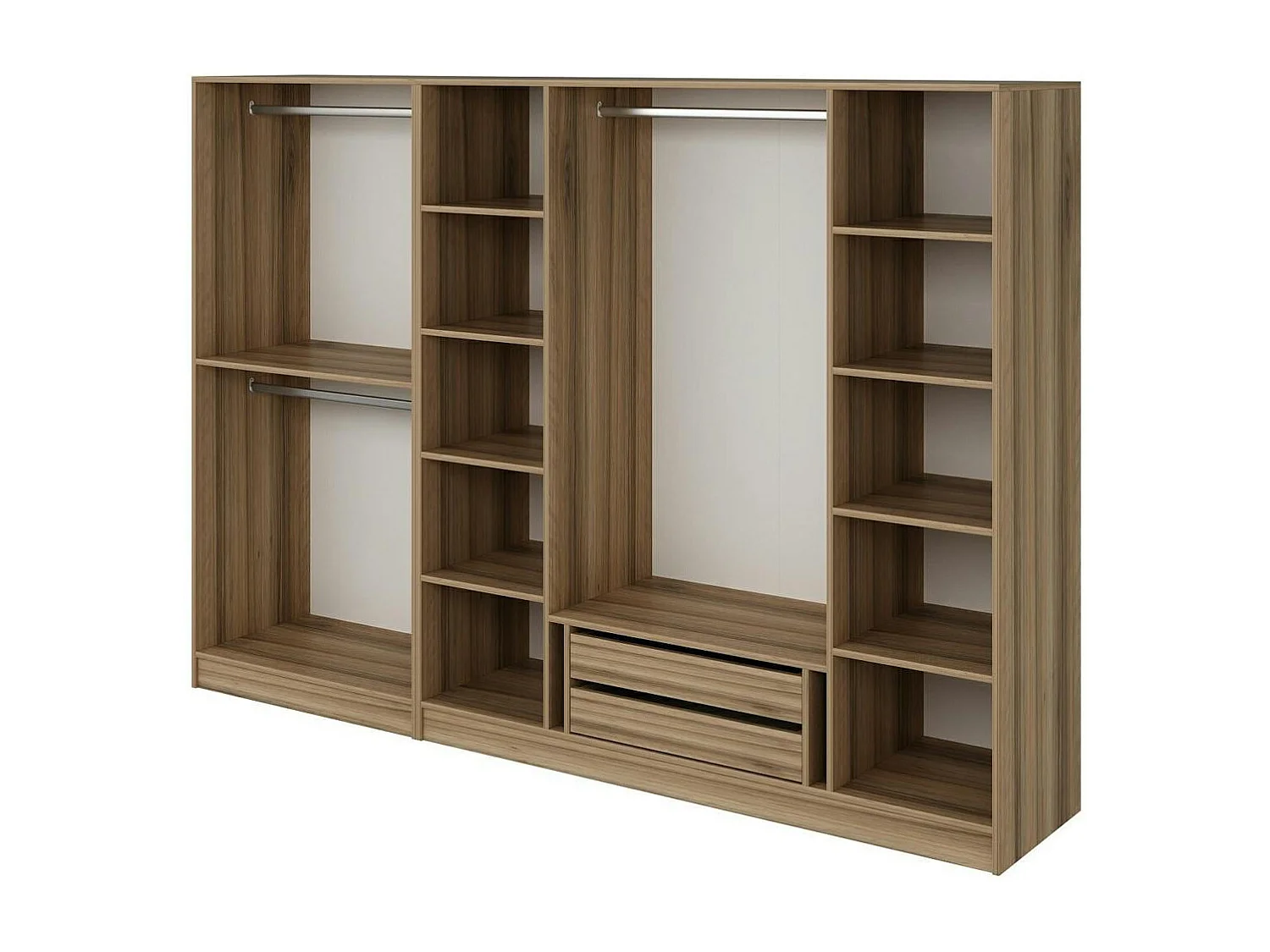 Armoire dressing ouvert effet noyer, 3 portants BYRON