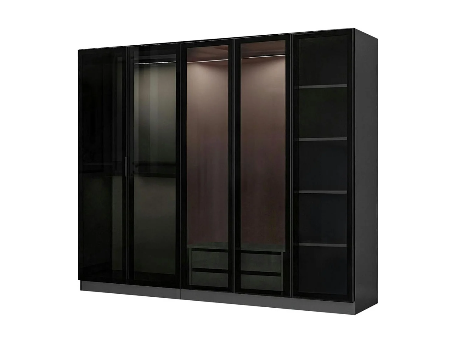 Armoire penderie 5 portes verre et cadre anthracite BYRON