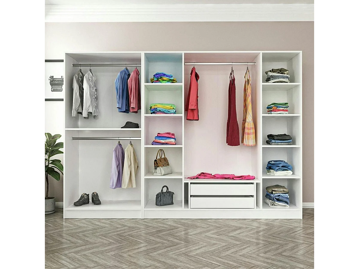 Armoire dressing ouvert blanc 3 portants 190 cm BYRON