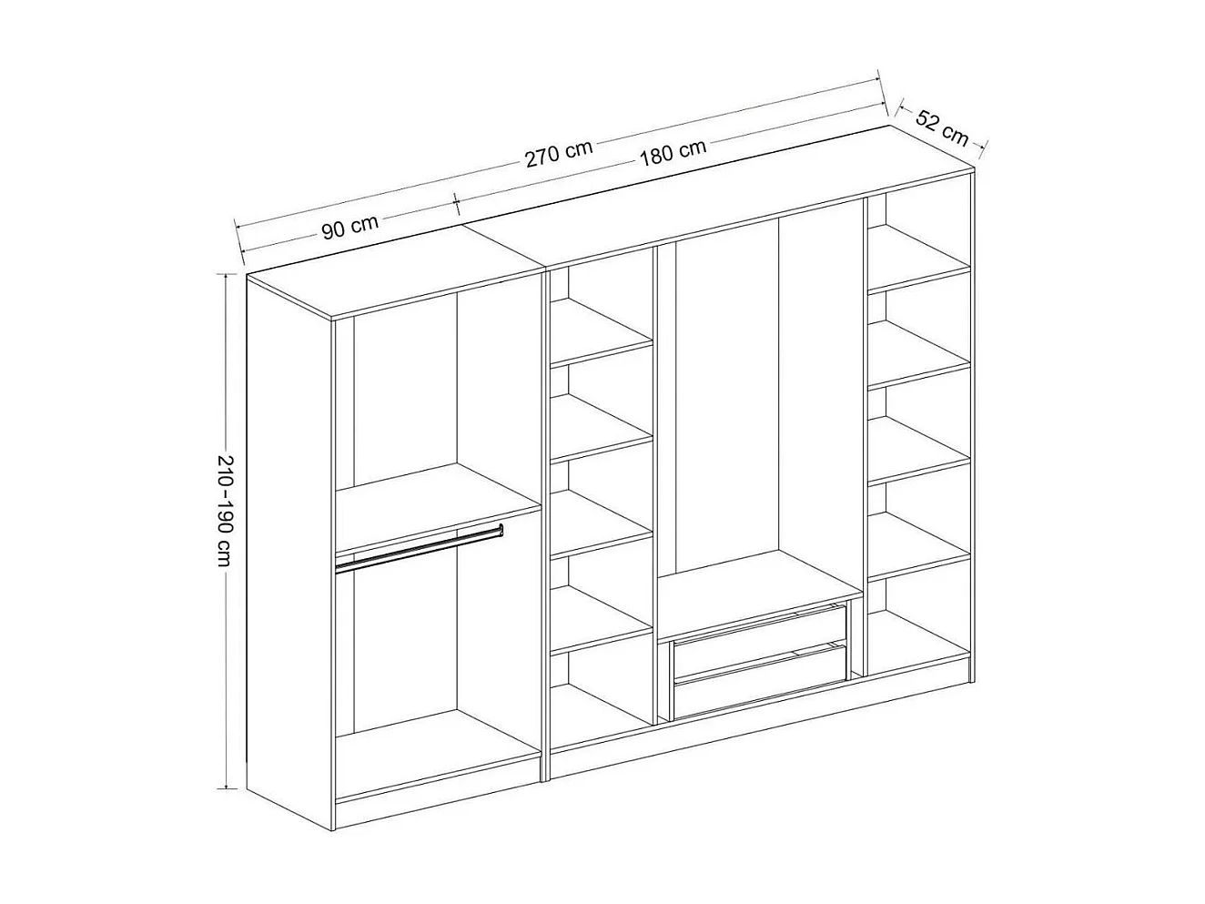 Armoire dressing ouvert blanc 3 portants 190 cm BYRON