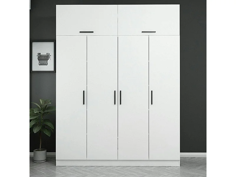 Armoire penderie blanche 6 portes, 1 portant 2 tiroirs BYRON