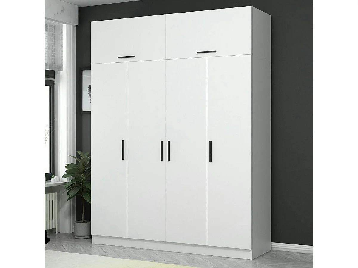 Armoire penderie blanche 6 portes, 1 portant 2 tiroirs BYRON