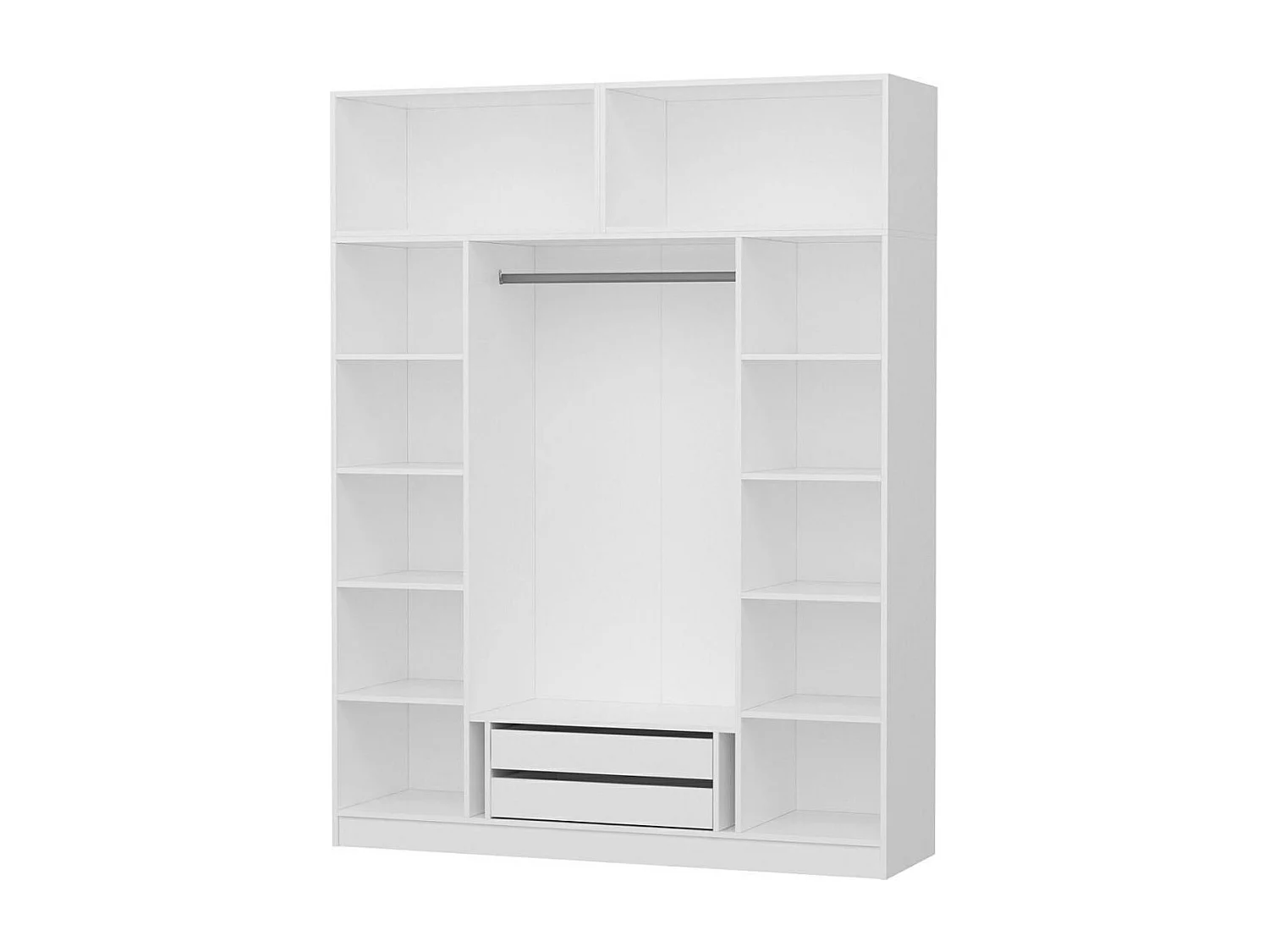 Armoire penderie blanche 6 portes, 1 portant 2 tiroirs BYRON