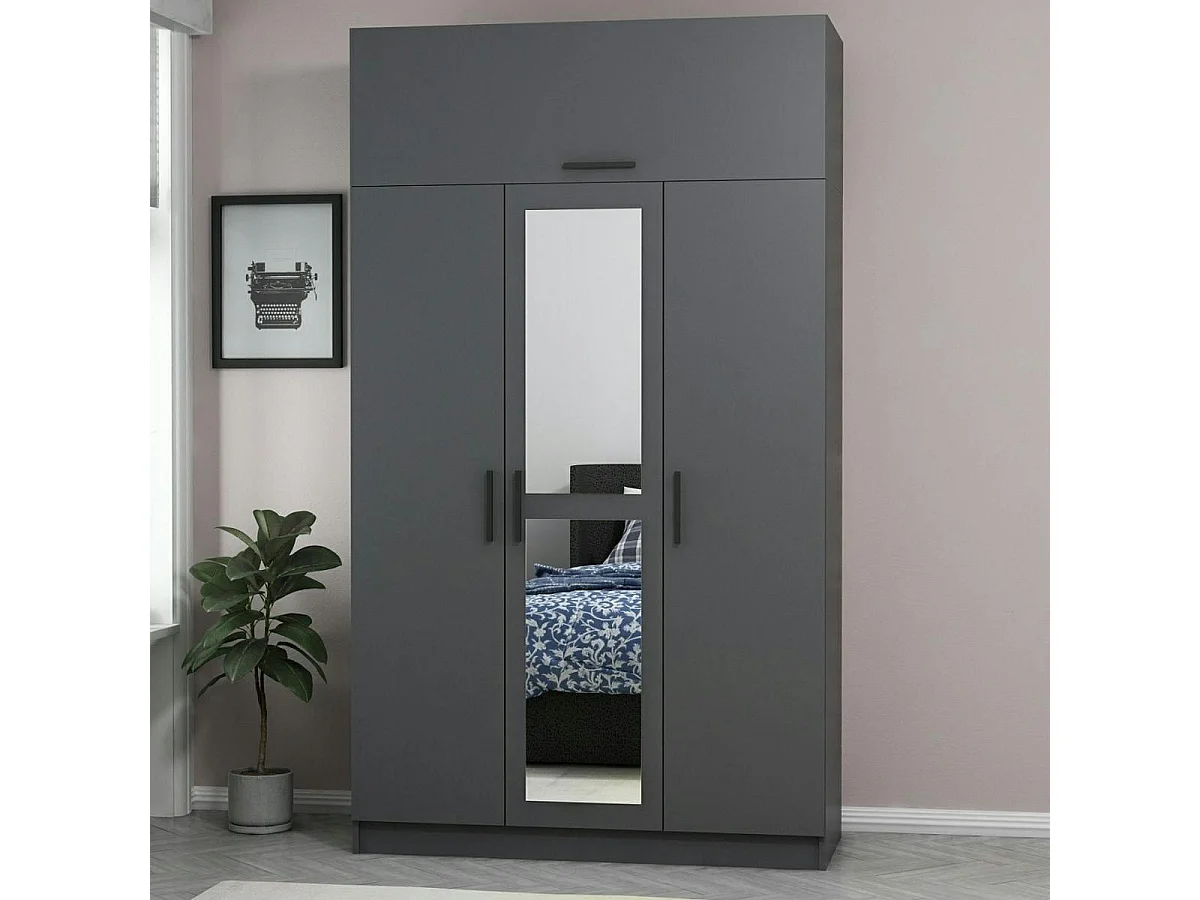 Armoire penderie grise 4 portes et 2 miroirs BYRON