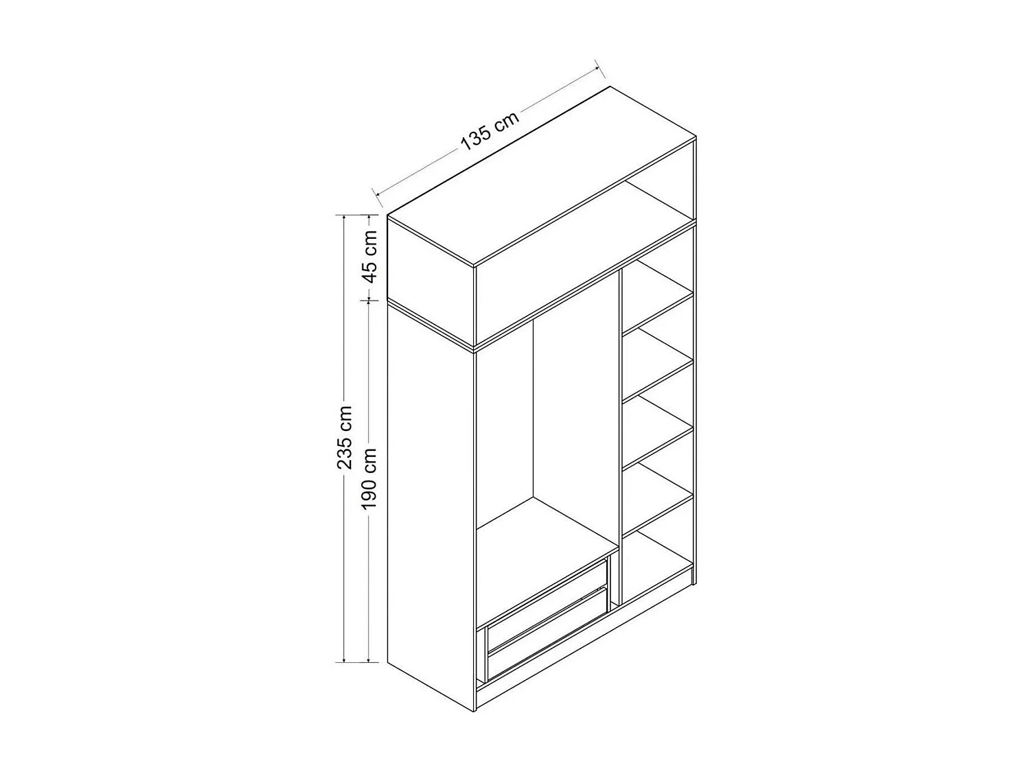 Armoire penderie grise 4 portes et 2 miroirs BYRON