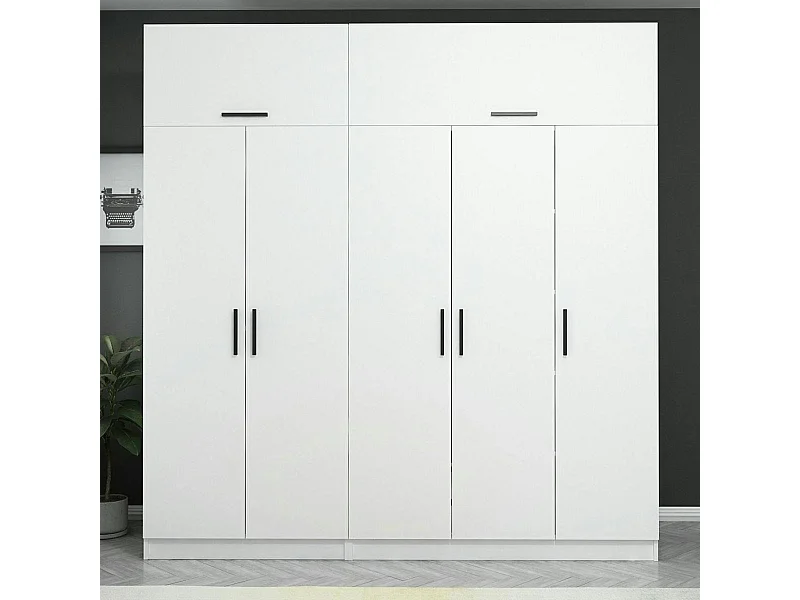Armoire dressing blanche 7 portes vitrées 5 portants BYRON