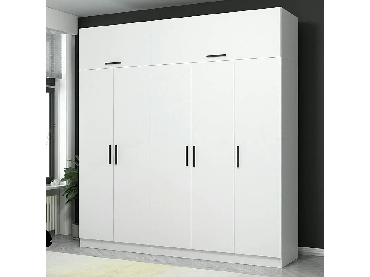 Armoire dressing blanche 7 portes vitrées 5 portants BYRON