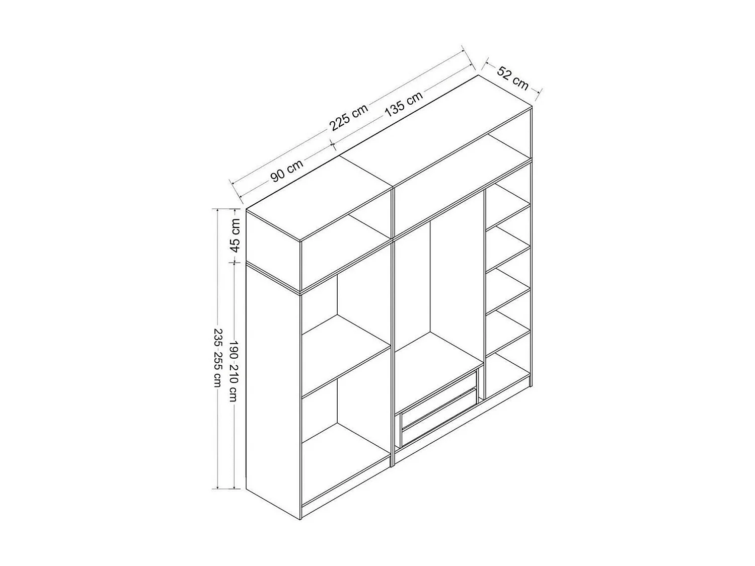 Armoire dressing blanche 7 portes vitrées 5 portants BYRON